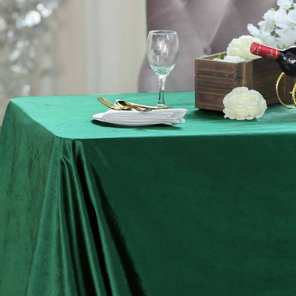 Premium Velvet 90"x132" Rectangle Tablecloth Hunter Emerald Green - Reusable Soft & Seamless Table Cover