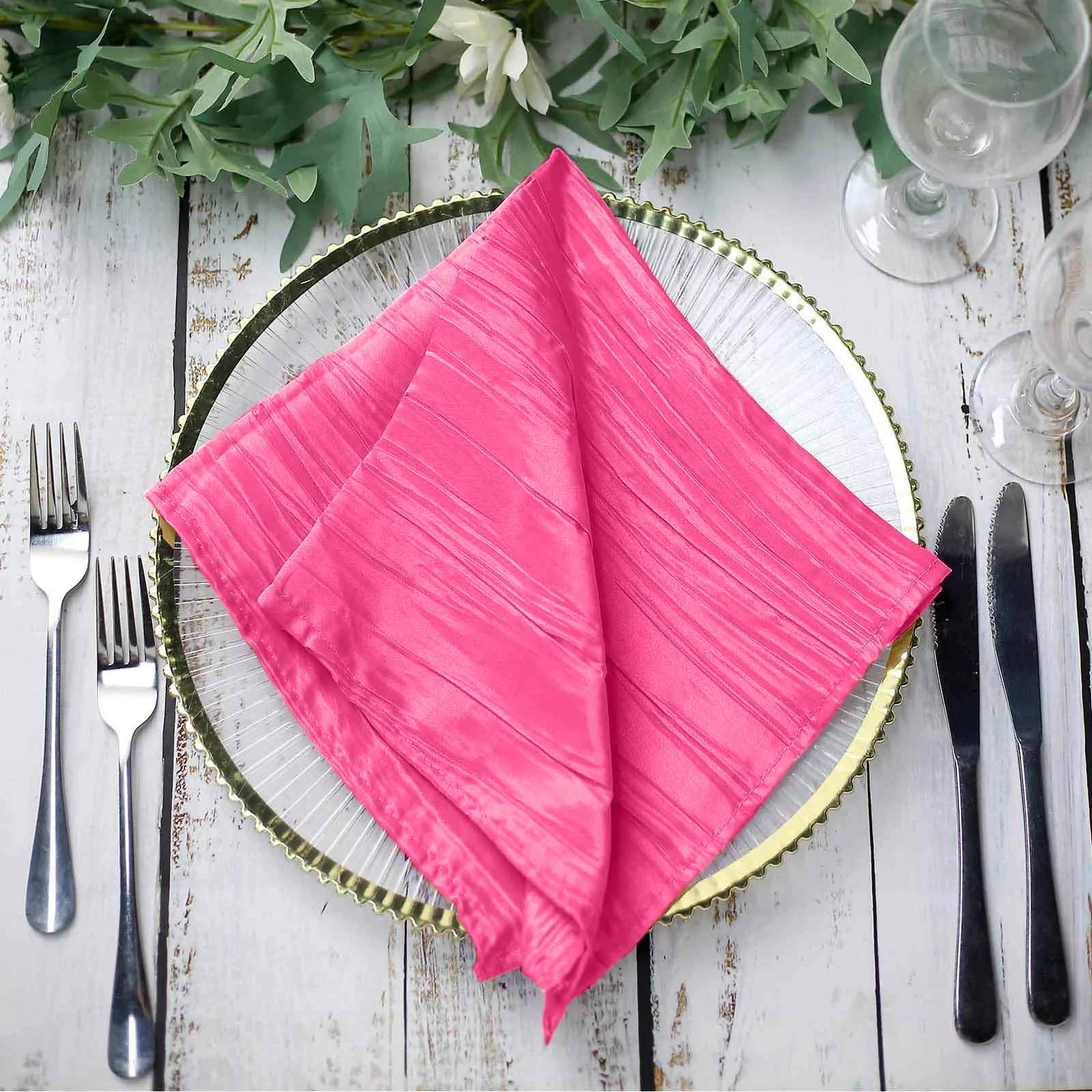 5 Pack Taffeta 20"x20" Napkins Fuchsia Accordion - Accordion Crinkle Dinner Napkins