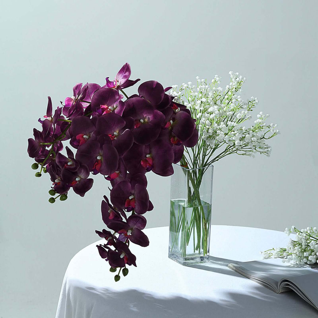 2 Stems 40" Tall Eggplant Artificial Silk Orchid Flower Bouquets