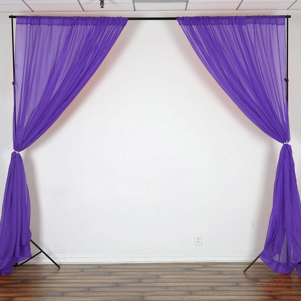 2 Pack Purple Sheer Chiffon Event Curtain Drapes, Durable Flame Resistant Organza Backdrop Event Panels With Rod Pockets - 10ftx10ft