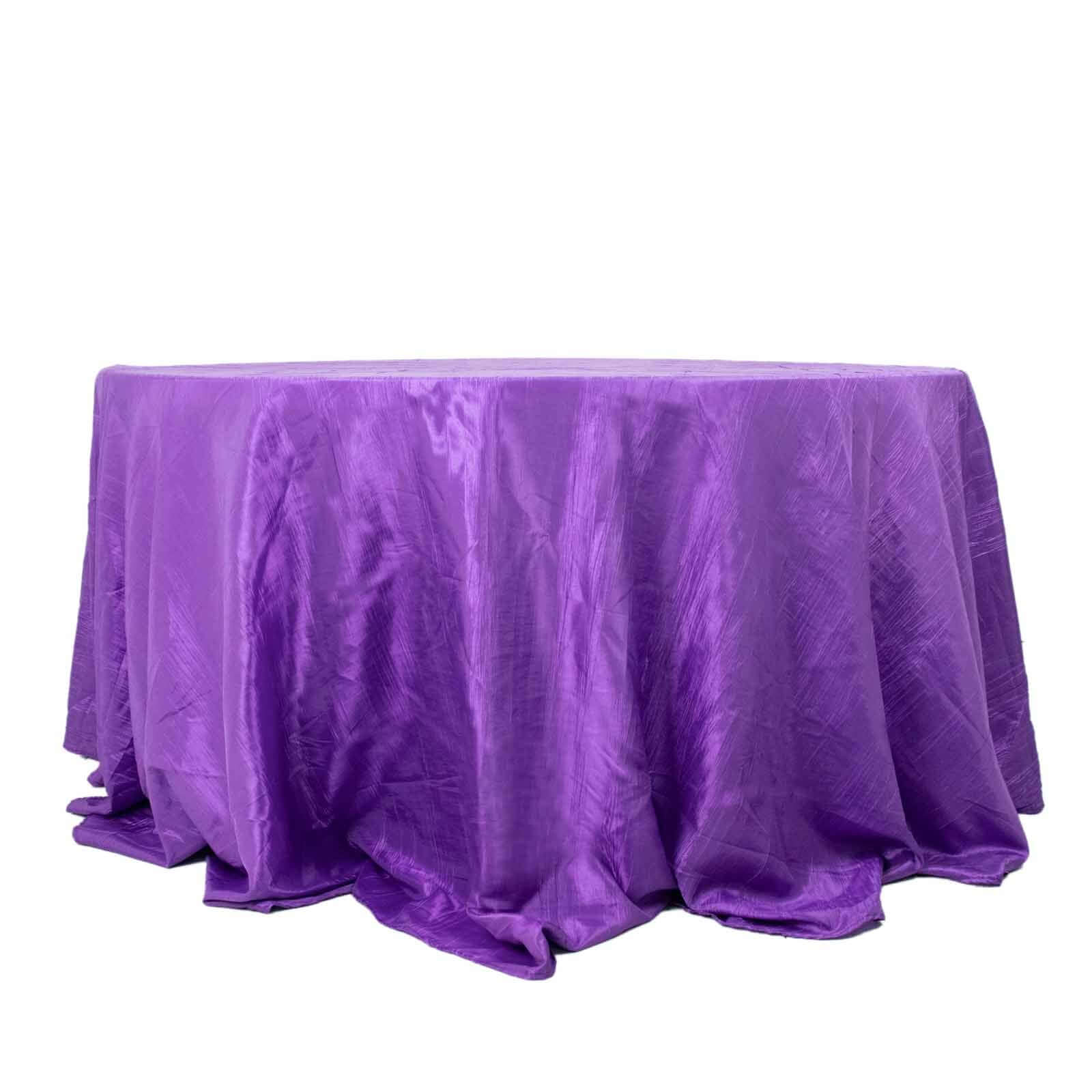 Taffeta 132" Round Tablecloth Purple - Seamless Accordion Crinkle Table Cover