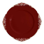 6-Pack Acrylic Round Charger Plates 13" in Burgundy with Gold Embossed Baroque Rim, Antique Decorative Dinner Party Charger Tableware