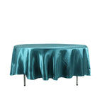 Satin 108" Round Tablecloth Peacock Teal - Smooth and Lustrous Table Cover