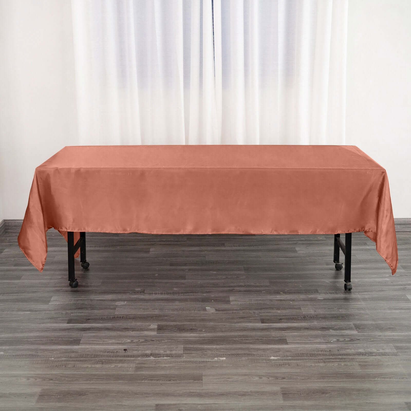 Satin Rectangular 60"x102" Tablecloth Terracotta (Rust) - Smooth and Lustrous Table Cover