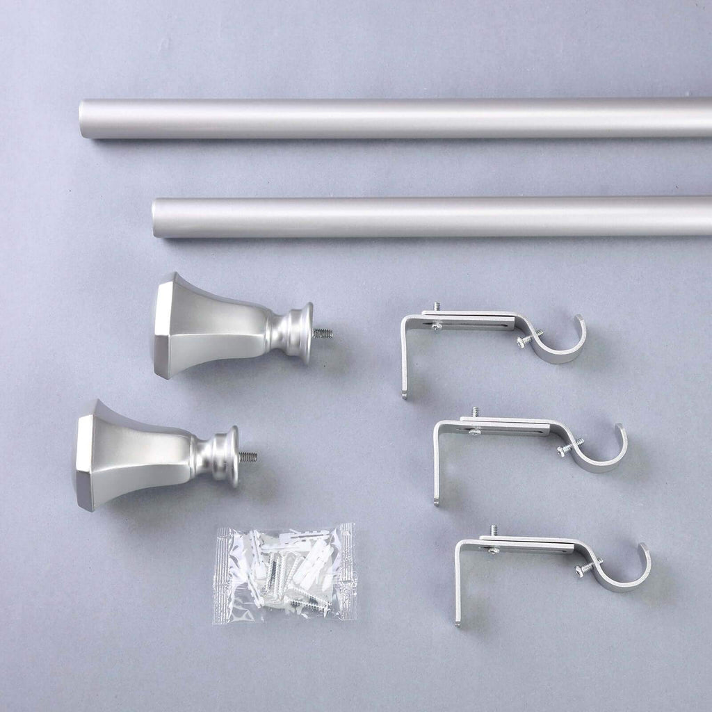 42"-126" Adjustable Curtain Rod Set, Silver, Teardrop Finials