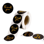 500Pcs 1.5" Thank You Gold Foil Text On Black Stickers Roll DÃ©cor Labels and Seals for DIY Envelope - Round