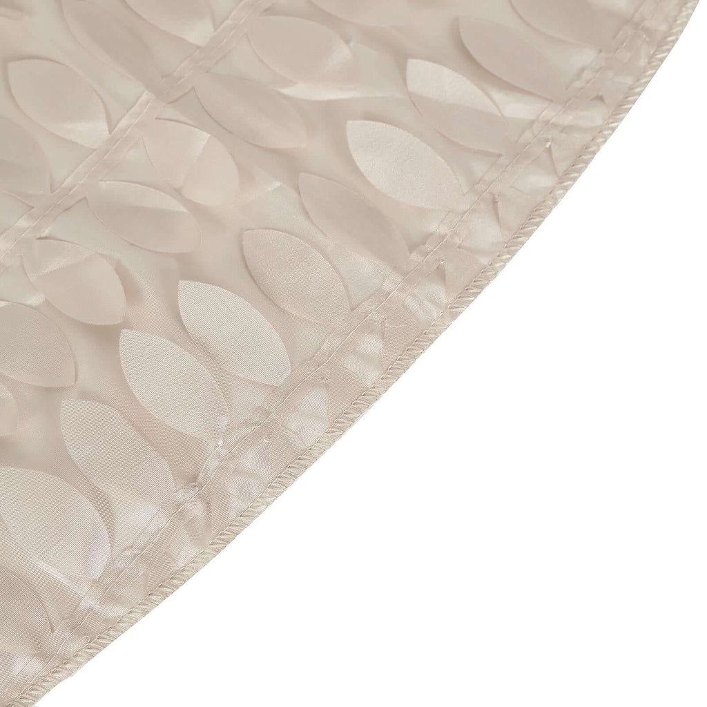 Taffeta 120" Round Tablecloth Beige | 3D Leaf Petal Design Seamless Table Cover for Chic Wedding & Event Decor