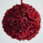 4 Pack 7" Burgundy Artificial Silk Hydrangea Kissing Flower Balls