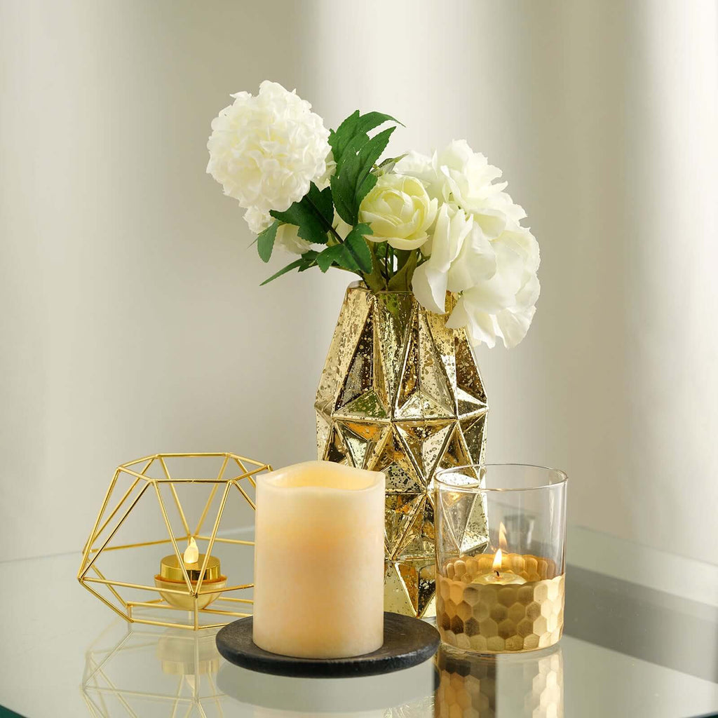 Set of 2 Candle Holders Metal Hexagon Geometric Design Gold - Modern Decorative Centerpieces for Tables 4"x3"
