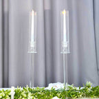 2-Pack Crystal Glass Hurricane Taper Candle Holders, Tall Decorative Candle Stands Clear Cylinder Chimney Tubes 26"