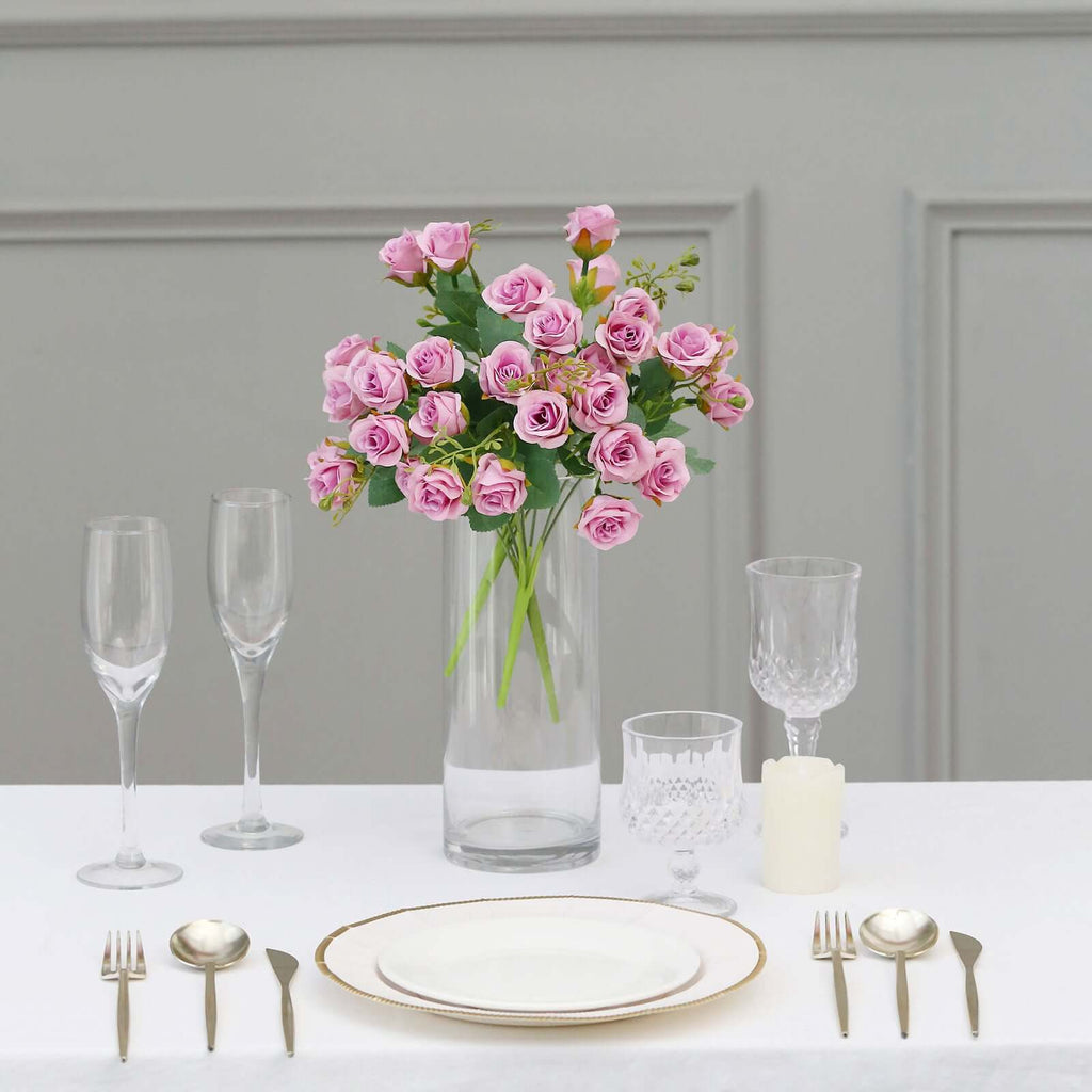 2 Pack 12" Lavender Lilac Artificial Open Rose Flower Arrangements, Small Faux Floral Bouquets