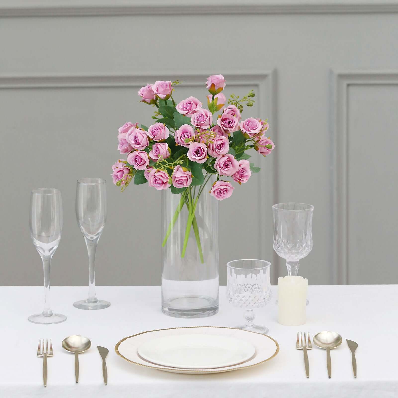 2 Pack 12" Lavender Lilac Artificial Open Rose Flower Arrangements, Small Faux Floral Bouquets