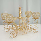 Candle Holder 4-Arm Gold Metal Crystal Cinderella Carriage Wedding Centerpiece - Decorative Display 18"