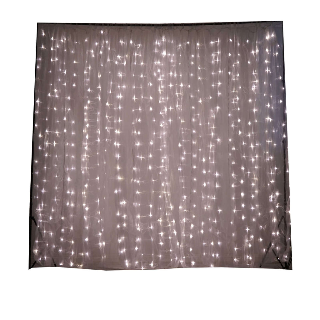 20ftx10ft White Sheer Organza w Warm LED Lights Decorative Curtain Panel