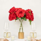 2 Bushes 17" Red Premium Silk Jumbo Rose Flower Bouquet, High Quality Artificial Wedding Floral Arrangements