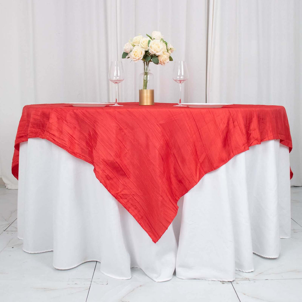 Taffeta 72"x72" Table Overlay Square Tablecloth Red - Accordion Crinkle Table Cover