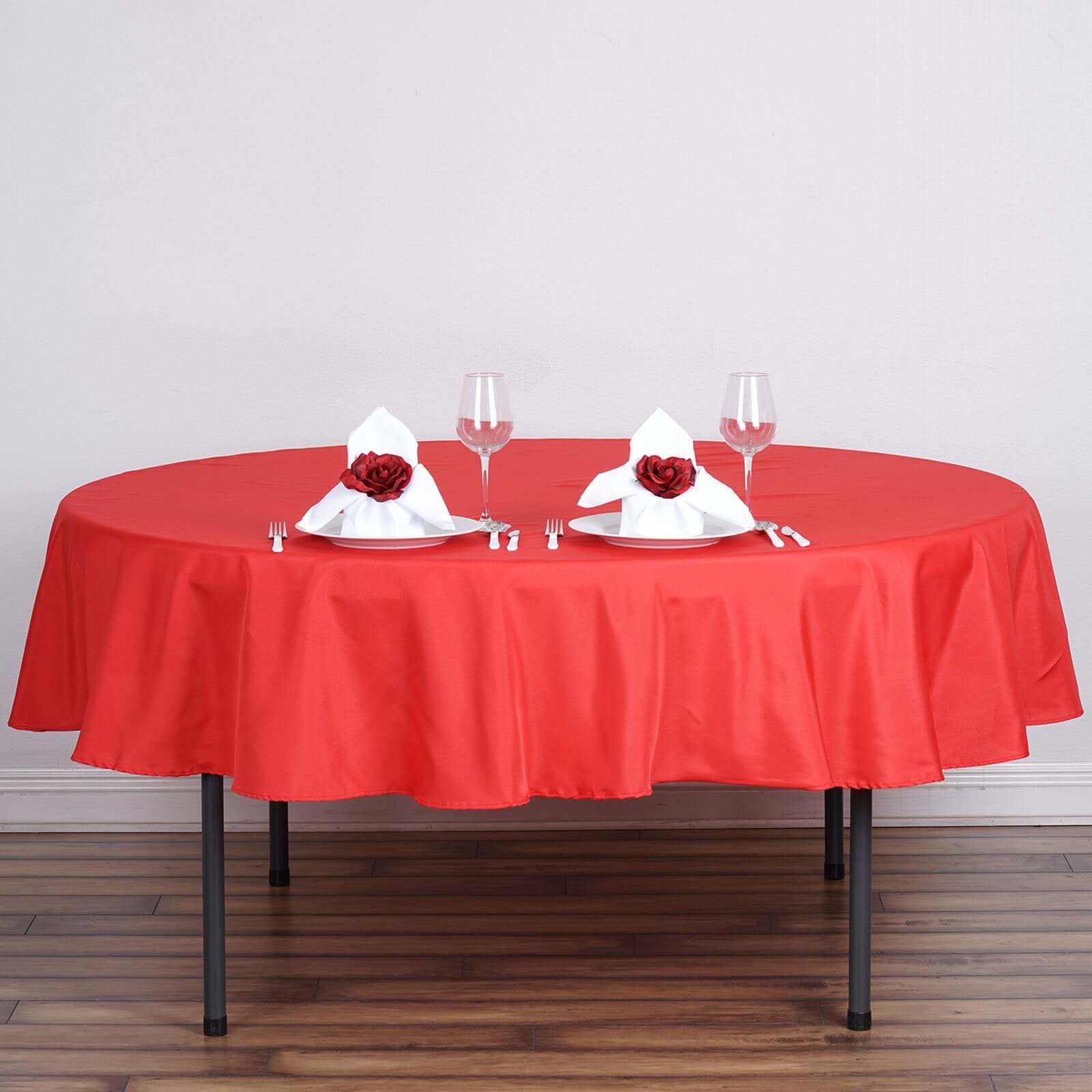 Polyester 90" Round Tablecloth Red - Stain & Wrinkle-Resistant Table Cover