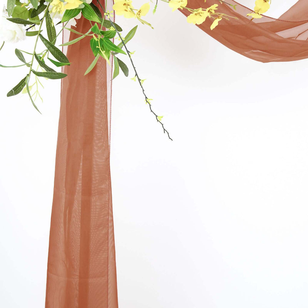 18ft Terracotta (Rust) Sheer Organza Wedding Arch Drapery Fabric, Window Scarf Valance