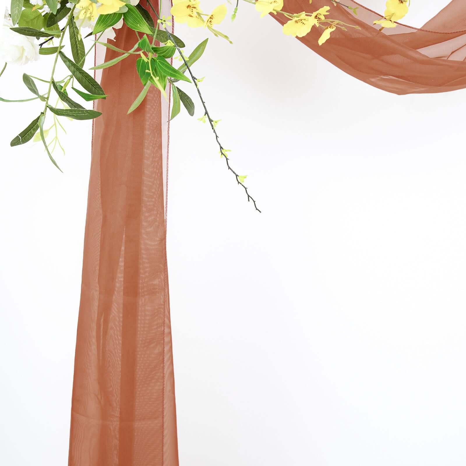 18ft Terracotta (Rust) Sheer Organza Wedding Arch Drapery Fabric, Window Scarf Valance
