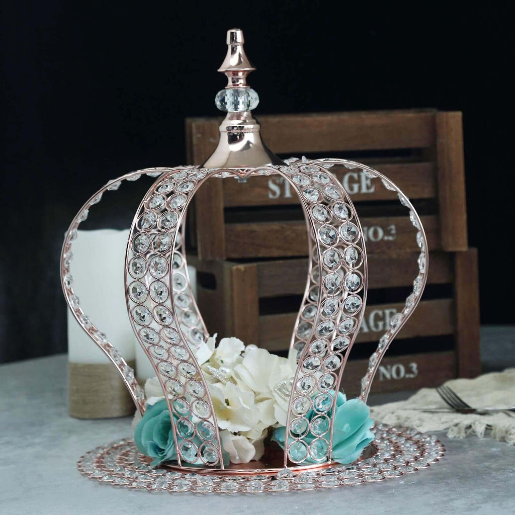 Wired Metal Round Charger Plate 14" in Rose Gold with Acrylic Crystal Beads, Glamorous Decorative Dinner Charger Tableware