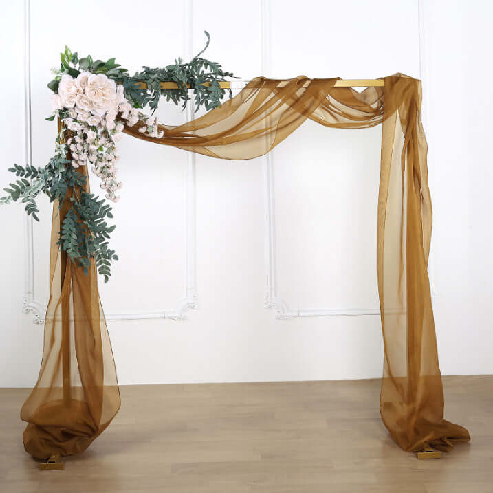 18ft Gold Sheer Organza Wedding Arch Drapery Fabric, Window Scarf Valance