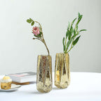 2-Pack Mercury Glass Vases Geometric Design Gold - Stylish Wedding Floral Centerpieces 8"