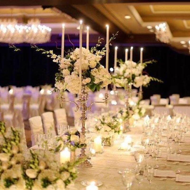 Metal Candelabra 4 Arm Design Gold with Flower Vase Bowl - Table Centerpiece for Weddings 33"