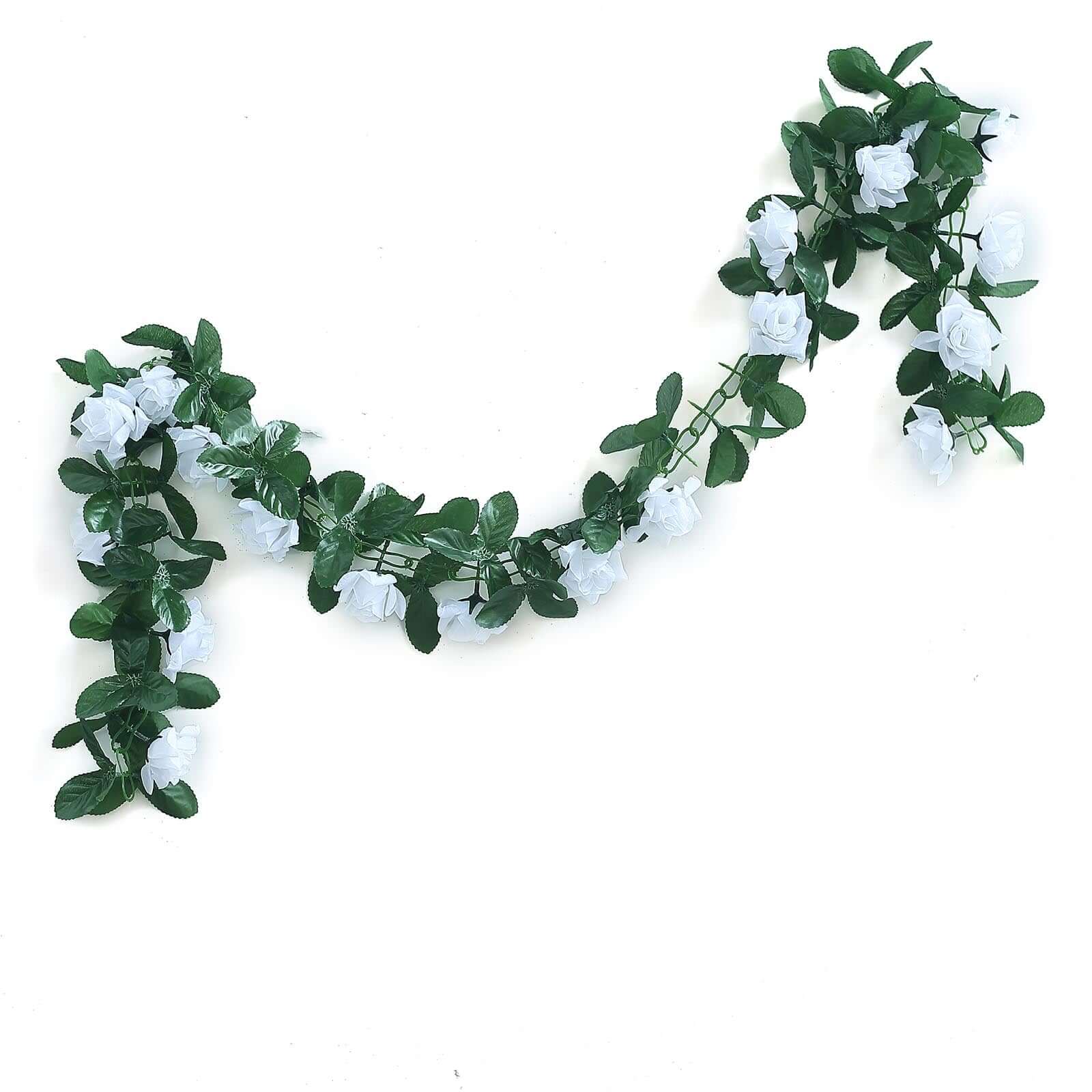 6ft White Artificial Silk Rose Garland UV Protected Flower Chain
