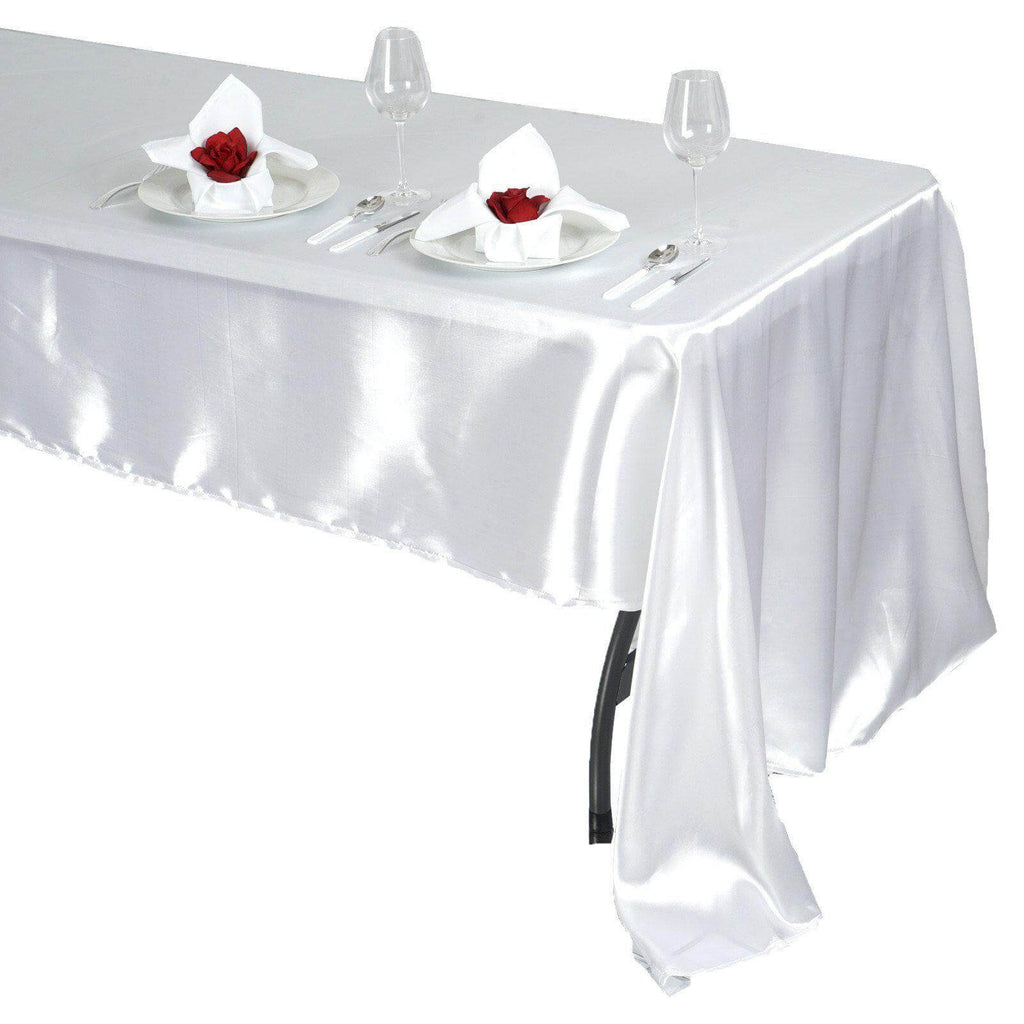 Satin Rectangular 60"x126" Tablecloth White - Smooth and Lustrous Finish for Weddings and Parties