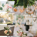 Set of Metal Candle Holders Linked Geometric Design Rose Gold - Modern Votive Glass Decor for Tables & Gatherings 16"