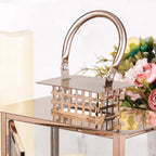 Stainless Steel Candle Lantern Cage Top Design Rose Gold - Outdoor Metal Patio Lantern Centerpiece 10"