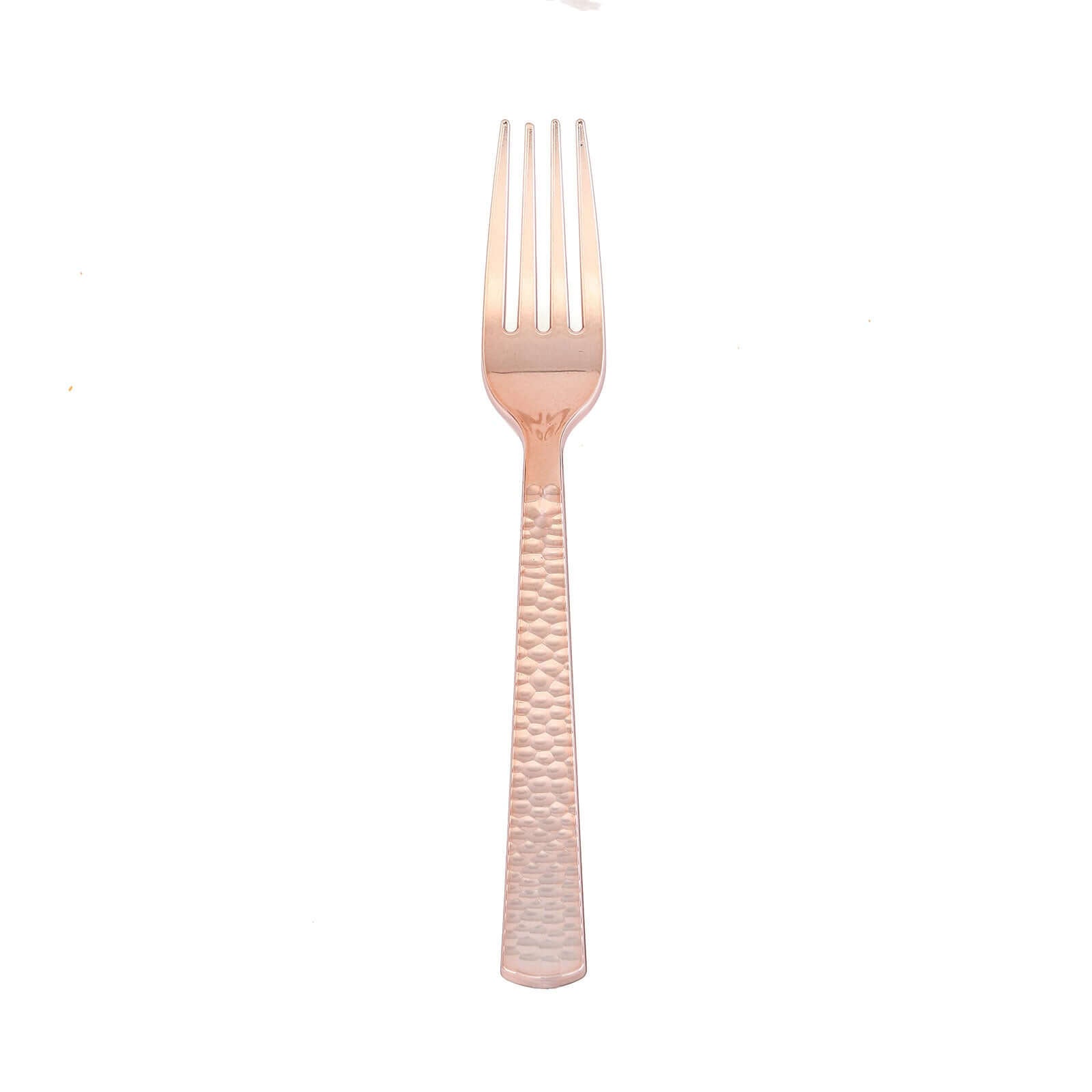 24-Pack Plastic Forks with Hammered Style Rose Gold - Heavy Duty Disposable Silverware 7"