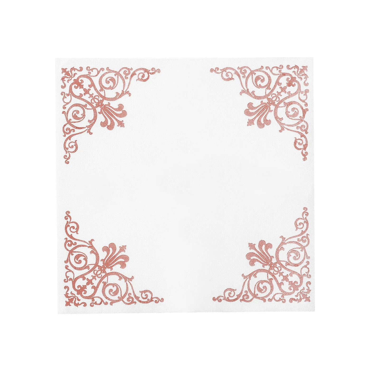20 Pack Linen-Like Paper 5"x5" Napkins White - Rose Gold Fleur Vintage Airlaid Cocktail Napkins