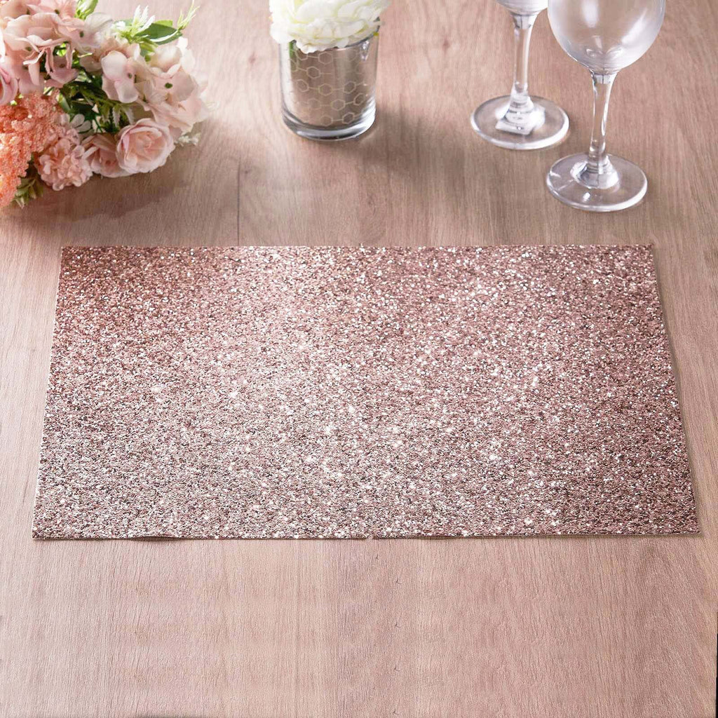 6-Pack Placemats Glitter Design Rose Gold Sparkle Rectangle - Non-Slip Decorative Dining Table Mats 12"x18"