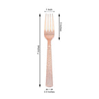 24-Pack Plastic Forks with Hammered Style Rose Gold - Heavy Duty Disposable Silverware 7"