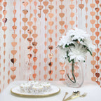Rose Gold Heart Chain Foil Fringe Curtain Party Backdrop, Metallic Rose Gold Tinsel Streamer Party Decor - Door Window Foil Curtain - 3ftx6.5ft - Bell Racket Store