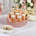 Metal Cake Stand Pedestal Crystal Beaded Design Rose Gold - Cupcake Display and Dessert Riser 14"