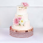 Metal Cake Stand Pedestal Crystal Beaded Design Rose Gold - Cupcake Display and Dessert Riser 14"