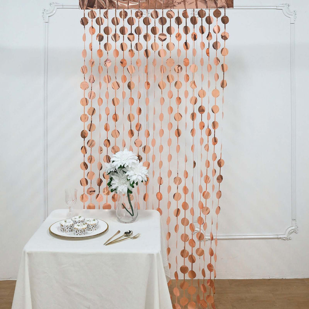 Rose Gold Round Chain Foil Fringe Curtain Party Backdrop, Metallic Rose Gold Tinsel Streamer Party Decor - Door Window Foil Curtain - 3ftx6.5ft - Bell Racket Store