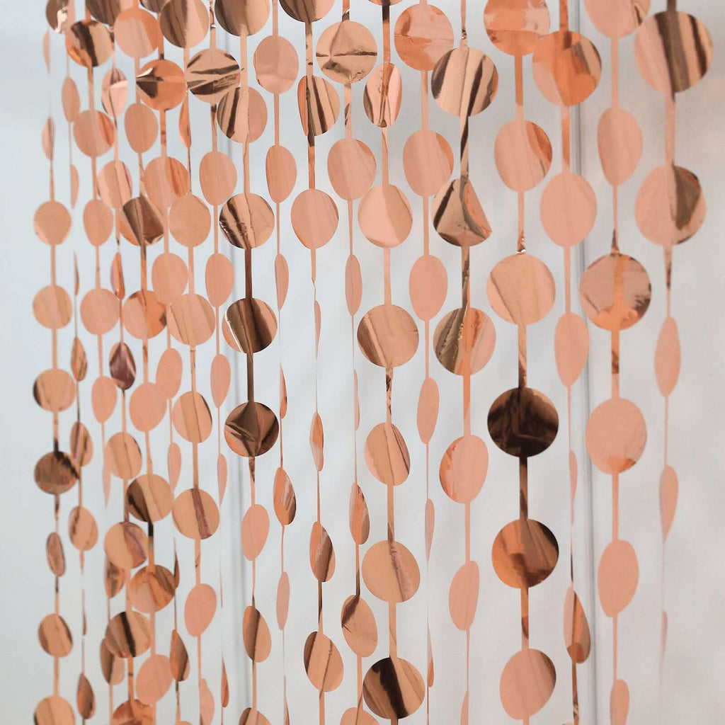 Rose Gold Round Chain Foil Fringe Curtain Party Backdrop, Metallic Rose Gold Tinsel Streamer Party Decor - Door Window Foil Curtain - 3ftx6.5ft - Bell Racket Store