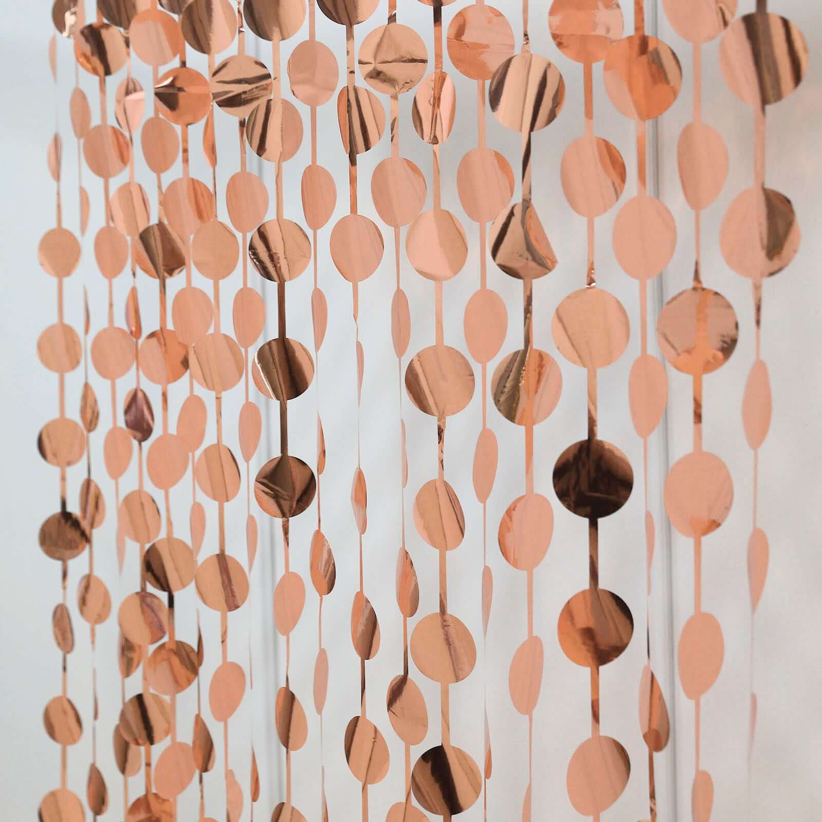 Rose Gold Round Chain Foil Fringe Curtain Party Backdrop, Metallic Rose Gold Tinsel Streamer Party Decor - Door Window Foil Curtain - 3ftx6.5ft - Bell Racket Store