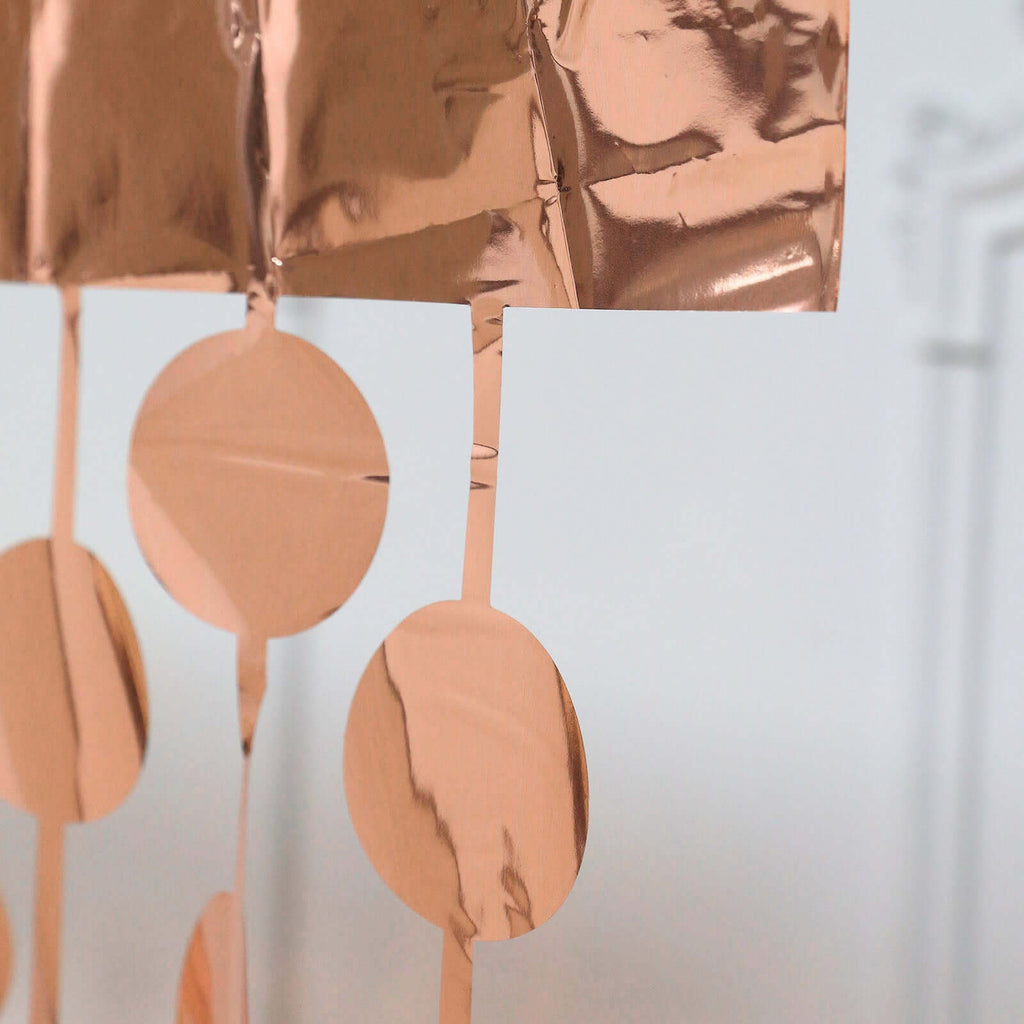 Rose Gold Round Chain Foil Fringe Curtain Party Backdrop, Metallic Rose Gold Tinsel Streamer Party Decor - Door Window Foil Curtain - 3ftx6.5ft - Bell Racket Store