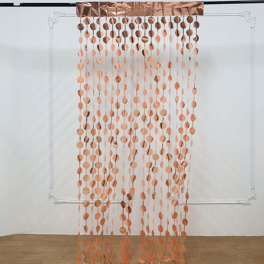 Rose Gold Round Chain Foil Fringe Curtain Party Backdrop, Metallic Rose Gold Tinsel Streamer Party Decor - Door Window Foil Curtain - 3ftx6.5ft - Bell Racket Store