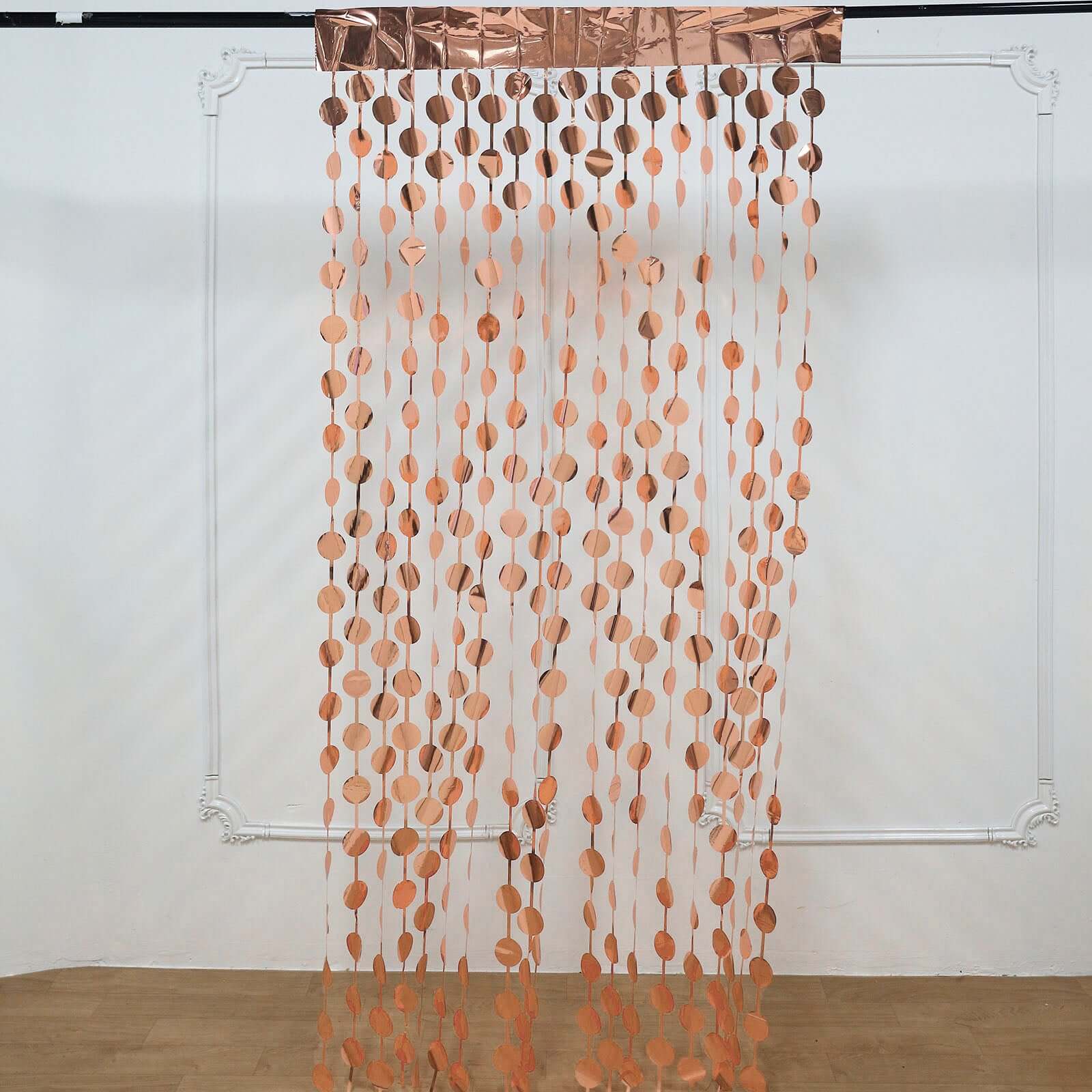 Rose Gold Round Chain Foil Fringe Curtain Party Backdrop, Metallic Rose Gold Tinsel Streamer Party Decor - Door Window Foil Curtain - 3ftx6.5ft - Bell Racket Store