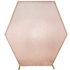 8ftx7ft Rose Gold Shiny Sequin Hexagon Backdrop Stand Cover, Shiny Sparkle 2-Sided Custom Fit Wedding Arch Cover
