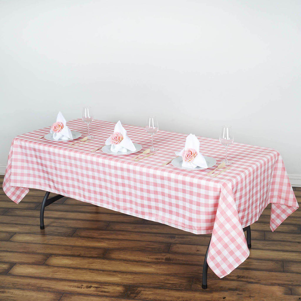 Polyester 60"x102" Rectangle Tablecloth White/Rose Quartz - Checkered Buffalo Plaid Table Cover