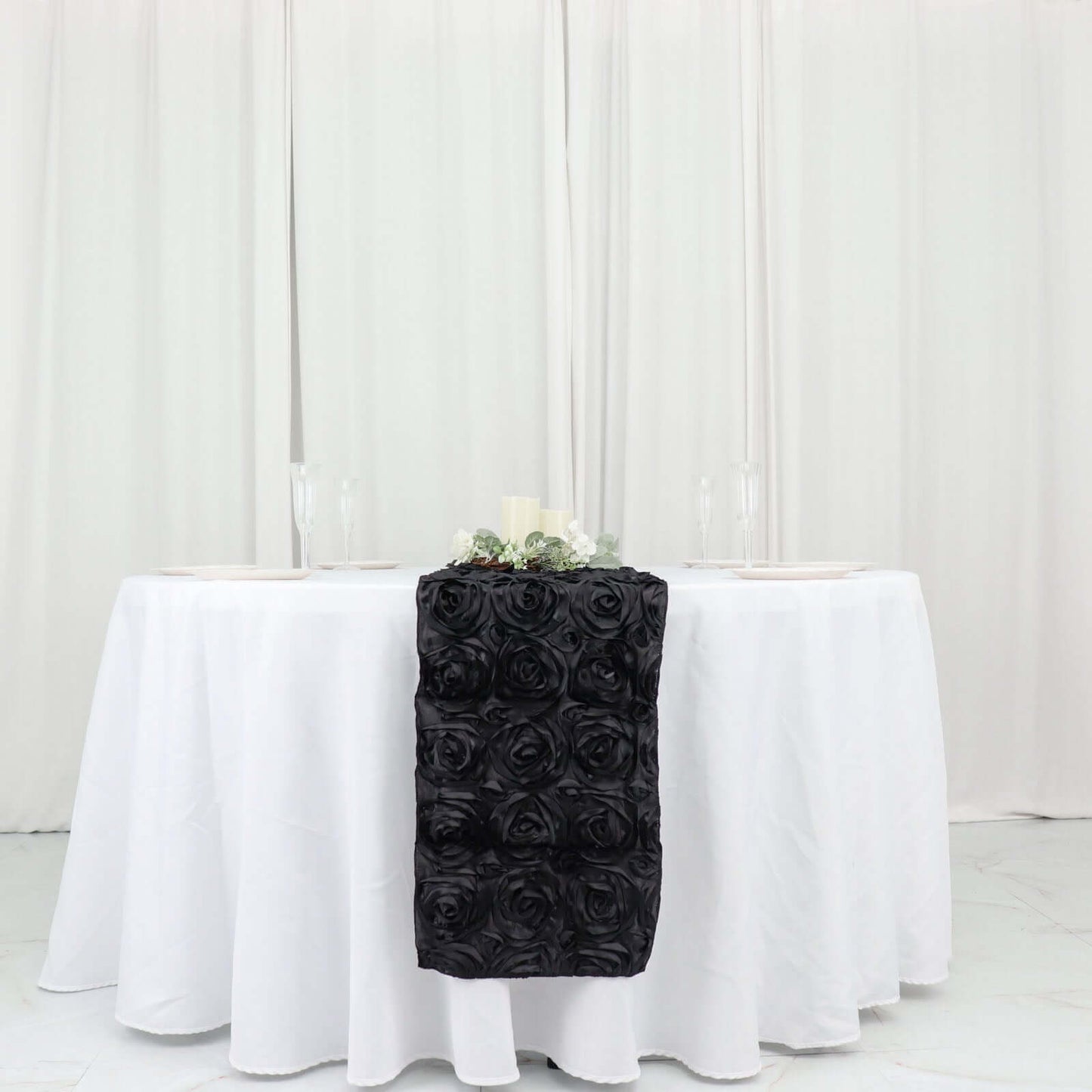 Rosette Satin 14"x108" Table Runner Black - Grandiose Design - NestOCart