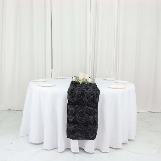 Rosette Satin 14"x108" Table Runner Black - Grandiose Design - NestOCart