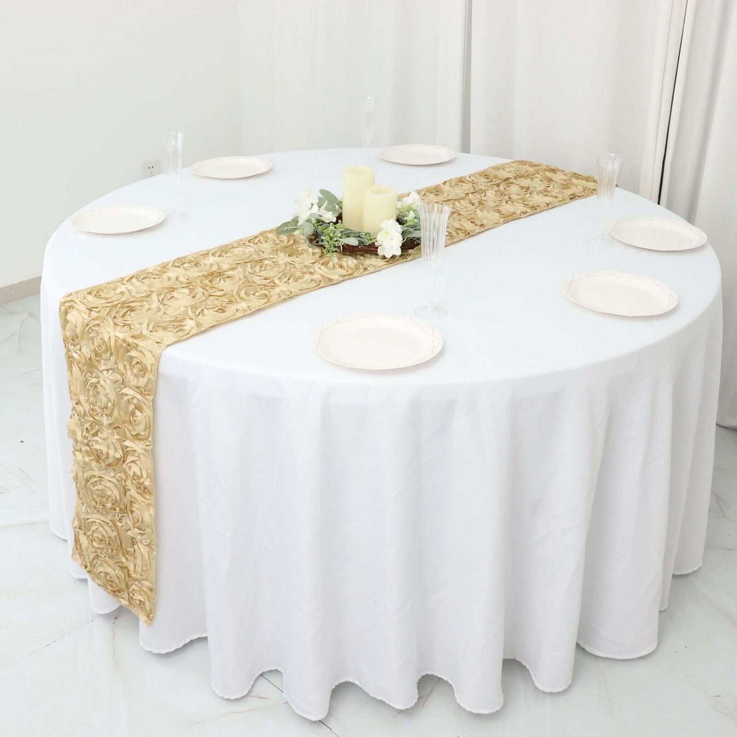 Rosette Satin 14"x108" Table Runner Champagne - Grandiose Design - NestOCart
