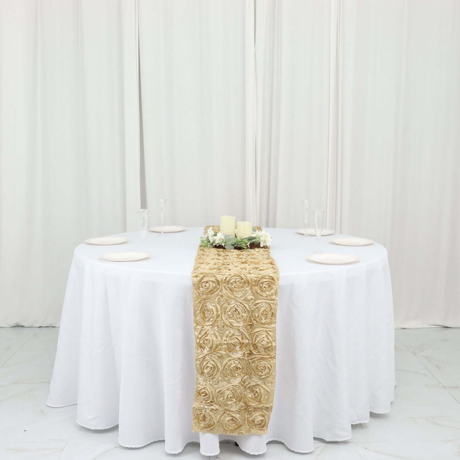 Rosette Satin 14"x108" Table Runner Champagne - Grandiose Design - NestOCart